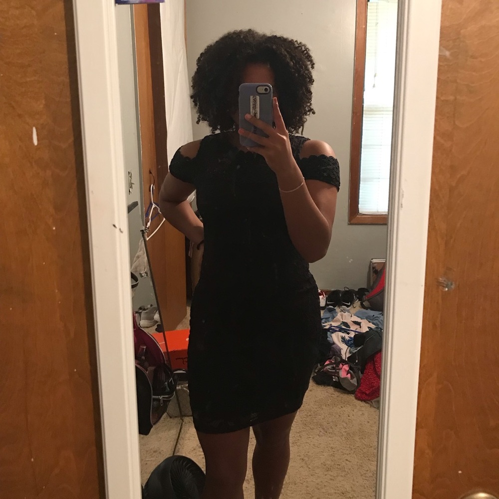Ambiance black floral off the shoulder dress